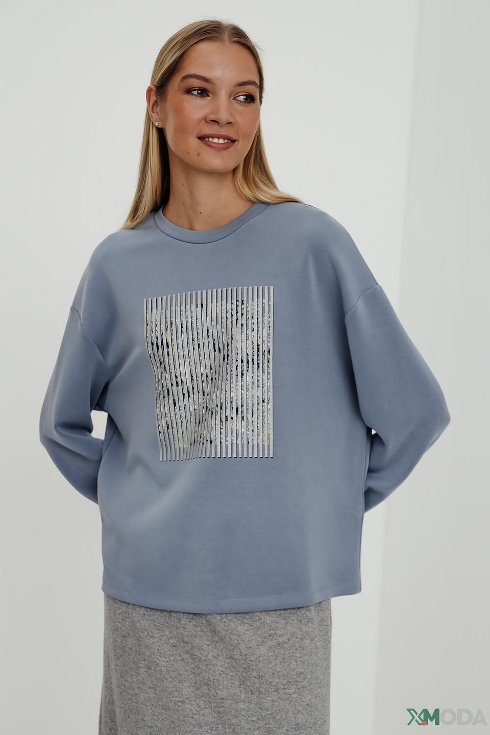 Пуловер Taifun с принтом голубой