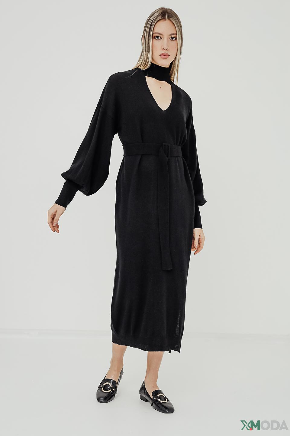 Платье Icona вязаное черное с поясом