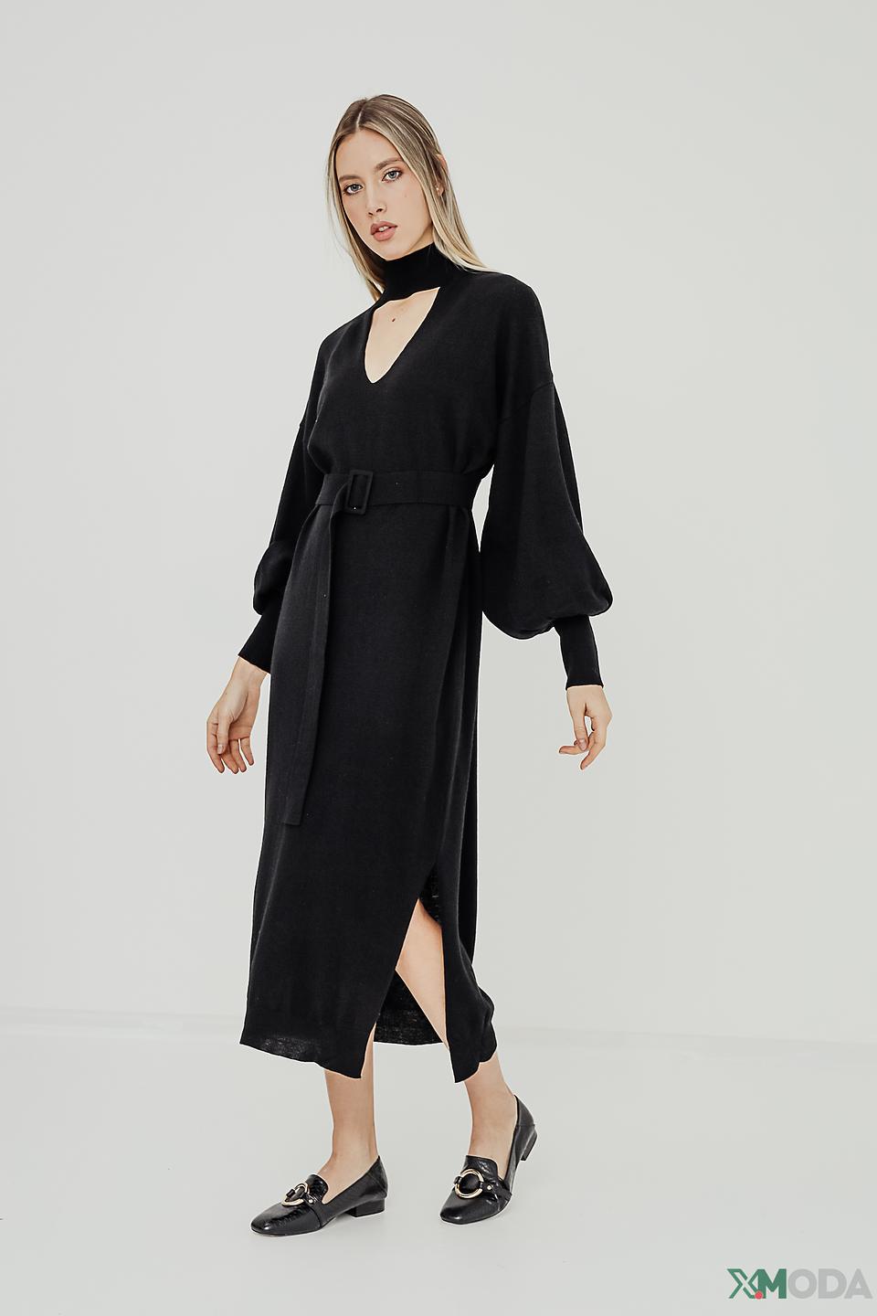 Платье Icona вязаное черное с поясом