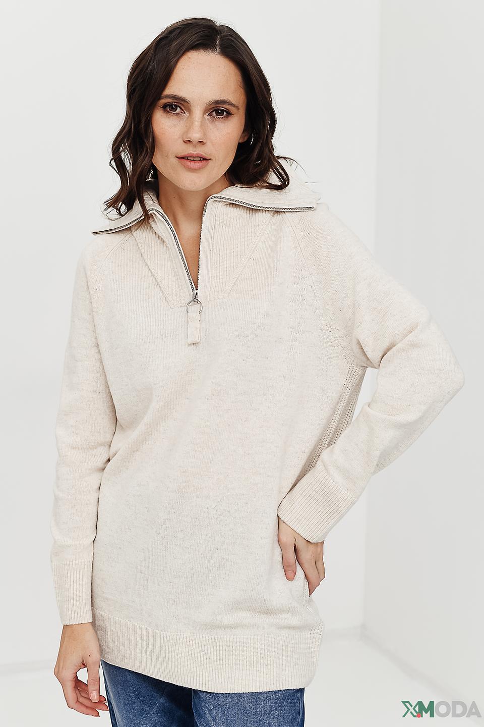 Пуловер Oui с молнией бежевый