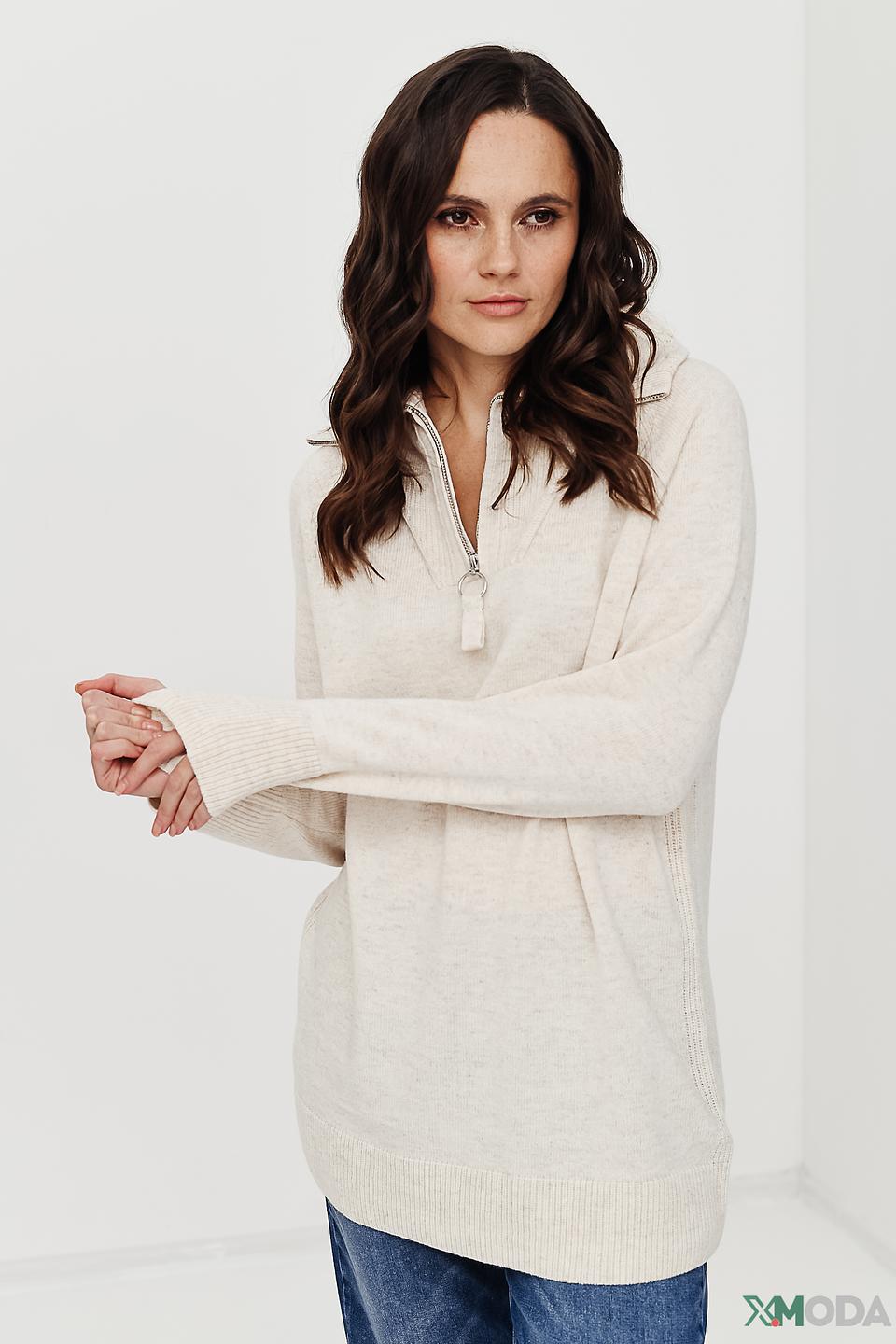 Пуловер Oui с молнией бежевый