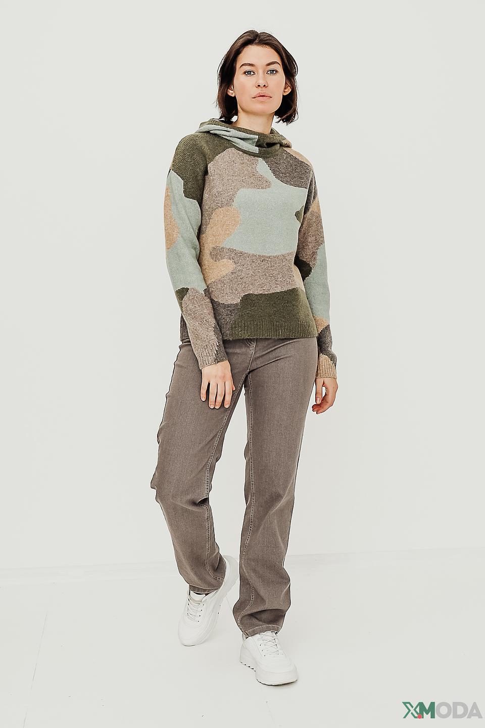 Пуловер Oui с капюшоном камуфляж