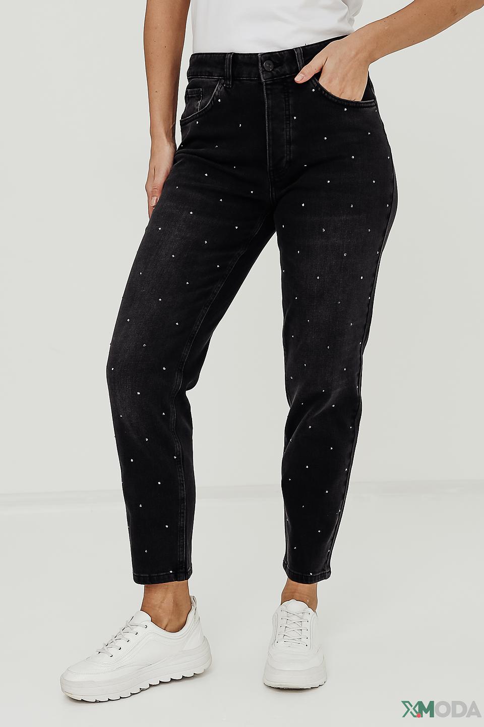 Джинсы Oui с жемчугом чёрные