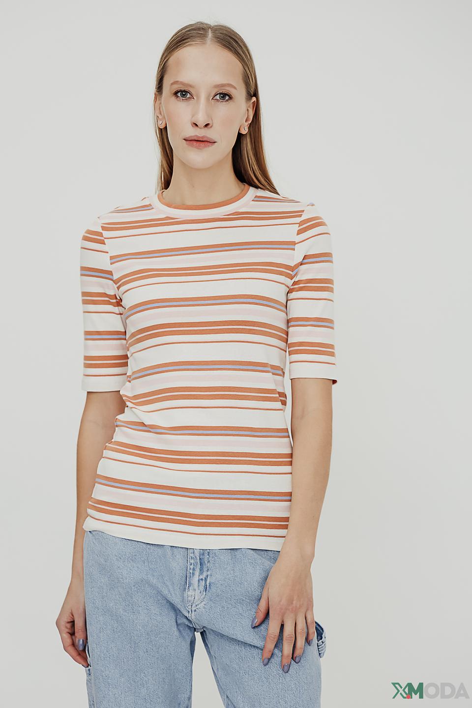 Футболка Tom Tailor в полоску бежево-коричневая