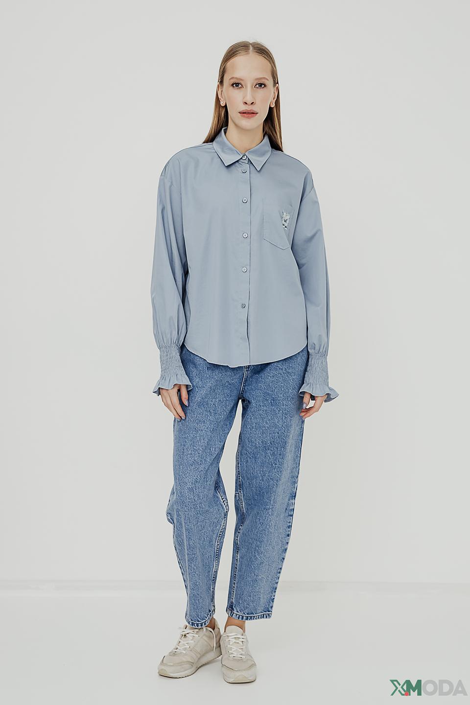 Рубашка Marc Aurel с вышивкой голубая