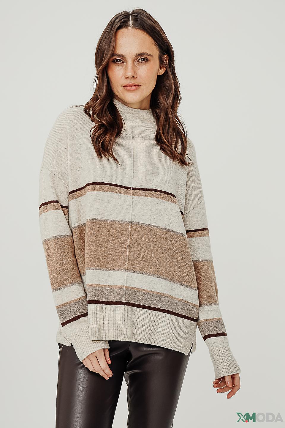 Пуловер Oui в полоску бежевый
