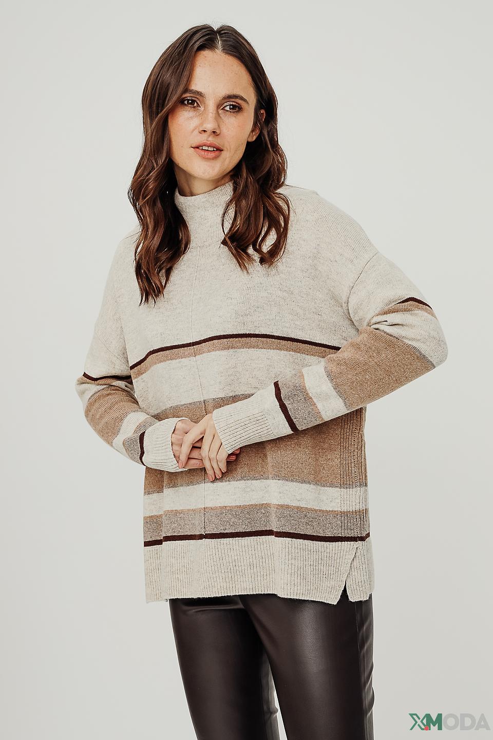 Пуловер Oui в полоску бежевый