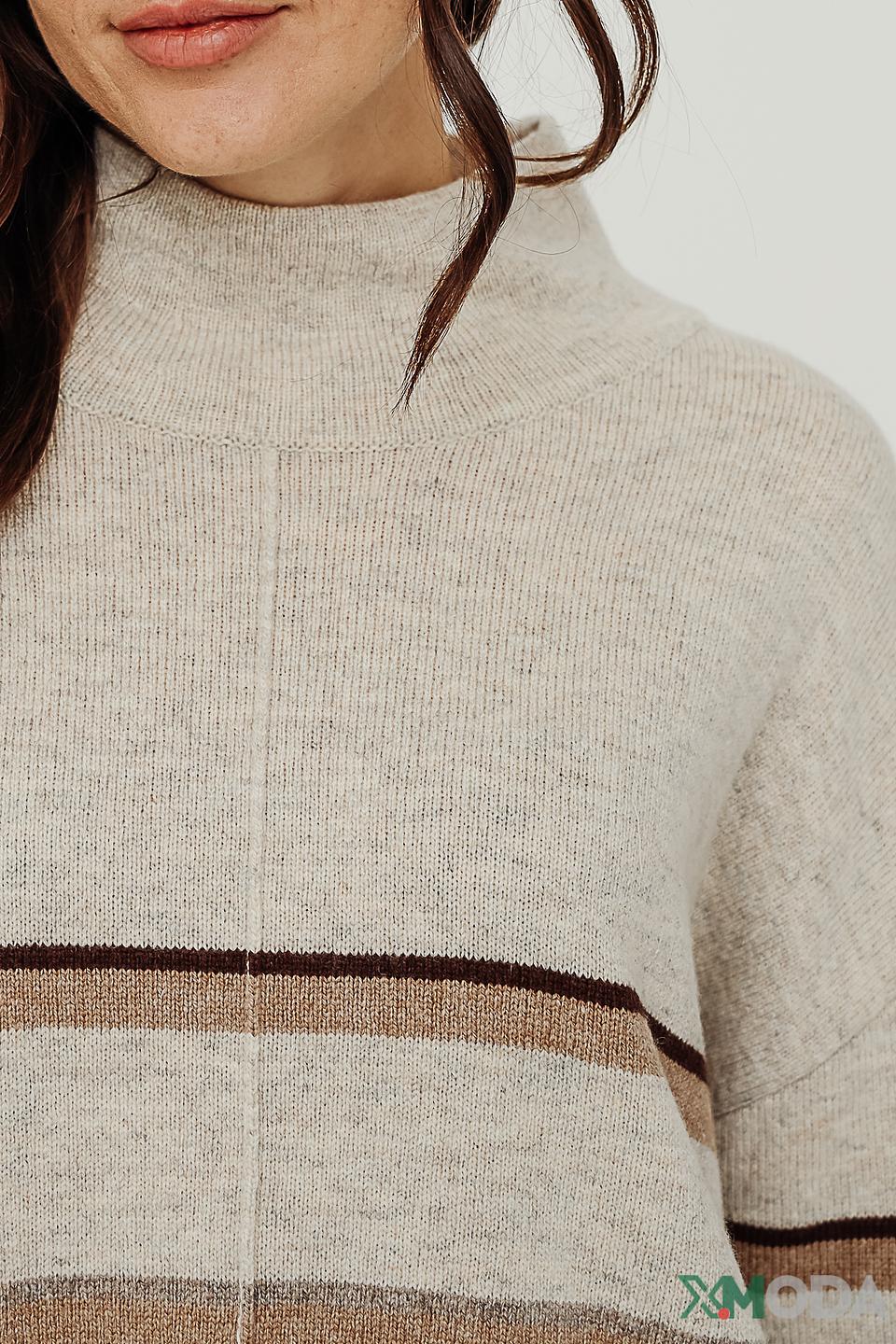 Пуловер Oui в полоску бежевый