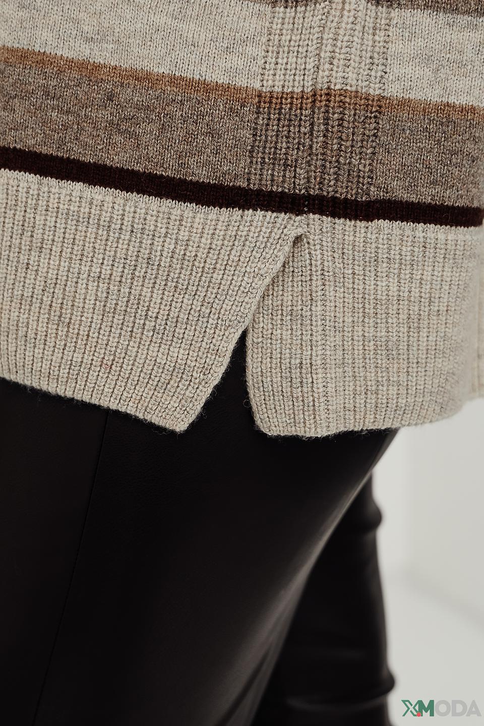 Пуловер Oui в полоску бежевый