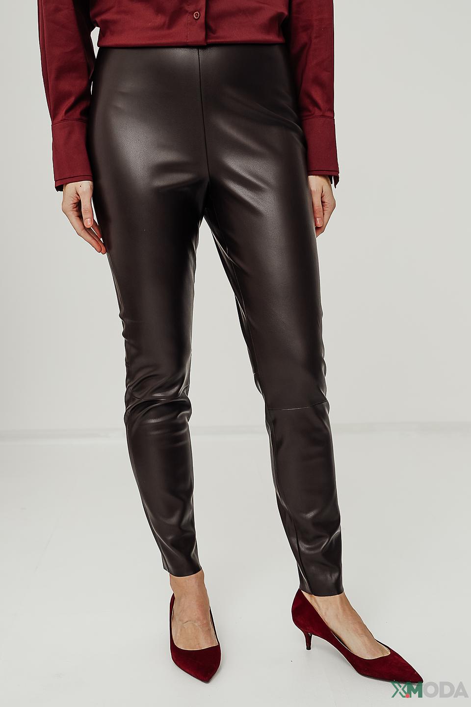 Брюки кожаные Oui коричневые