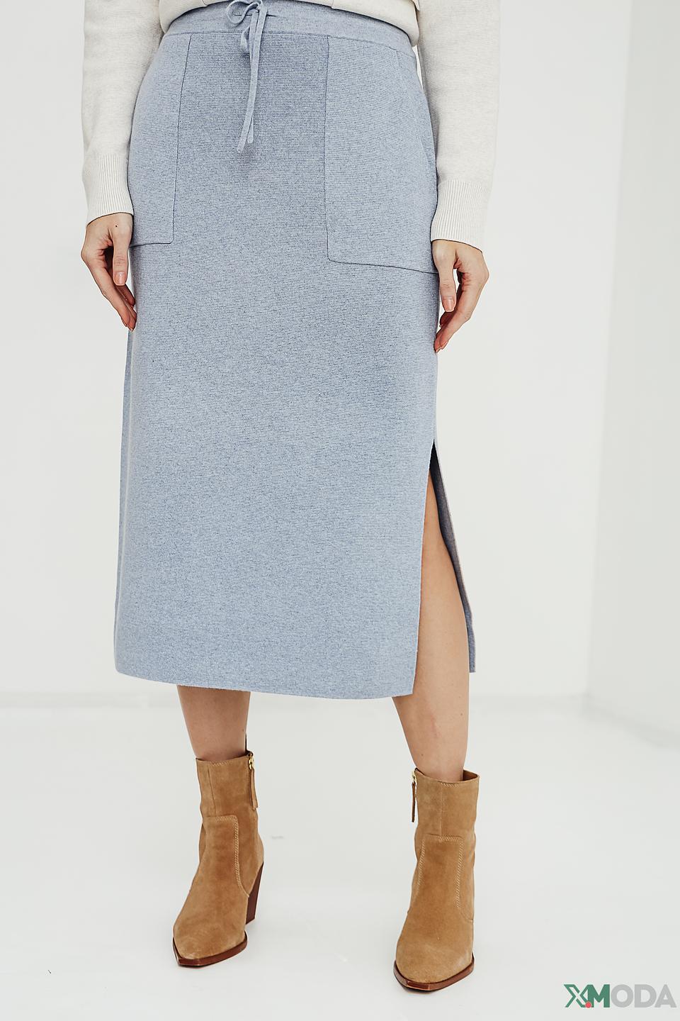 Юбка Oui голубая с разрезом