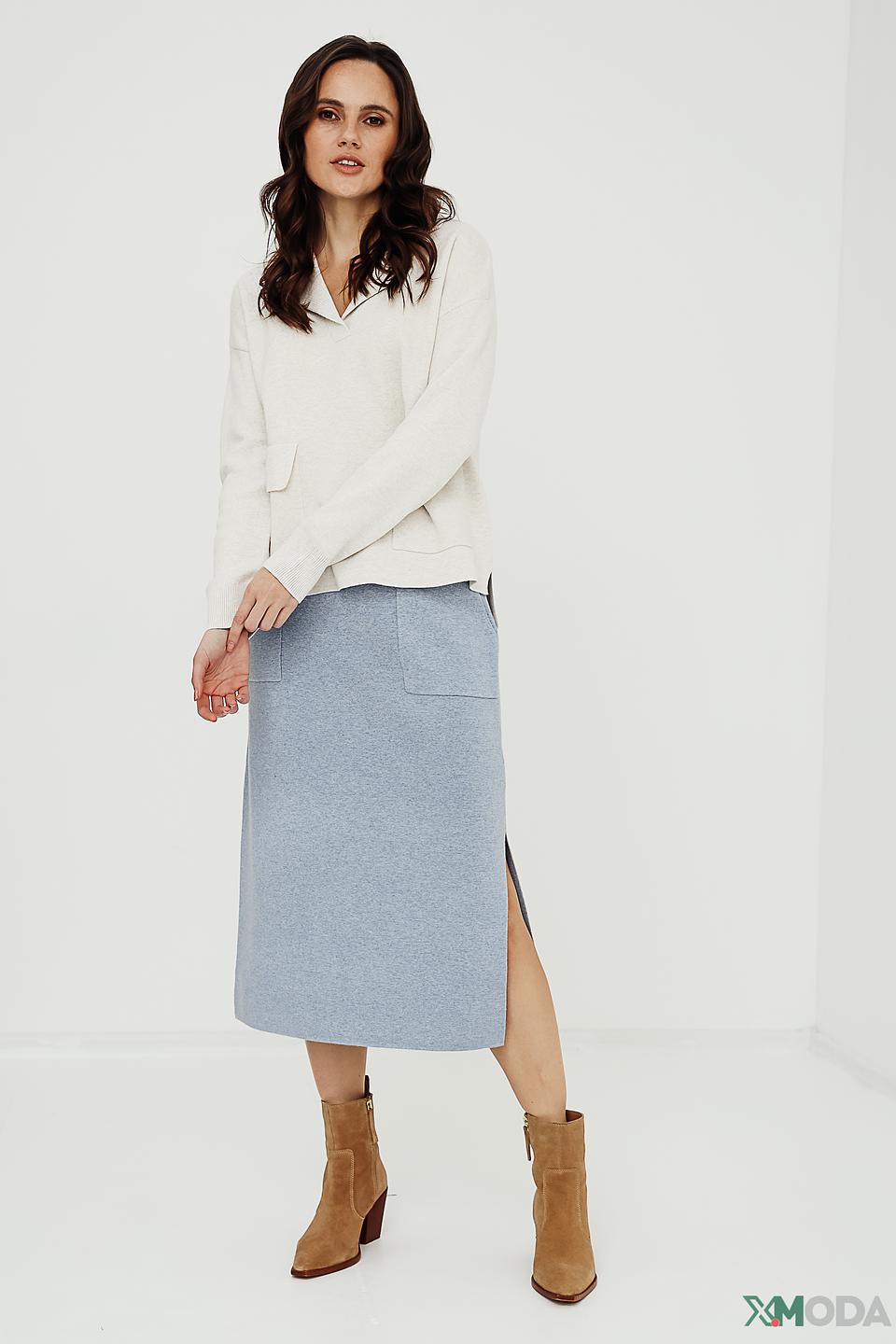 Юбка Oui голубая с разрезом