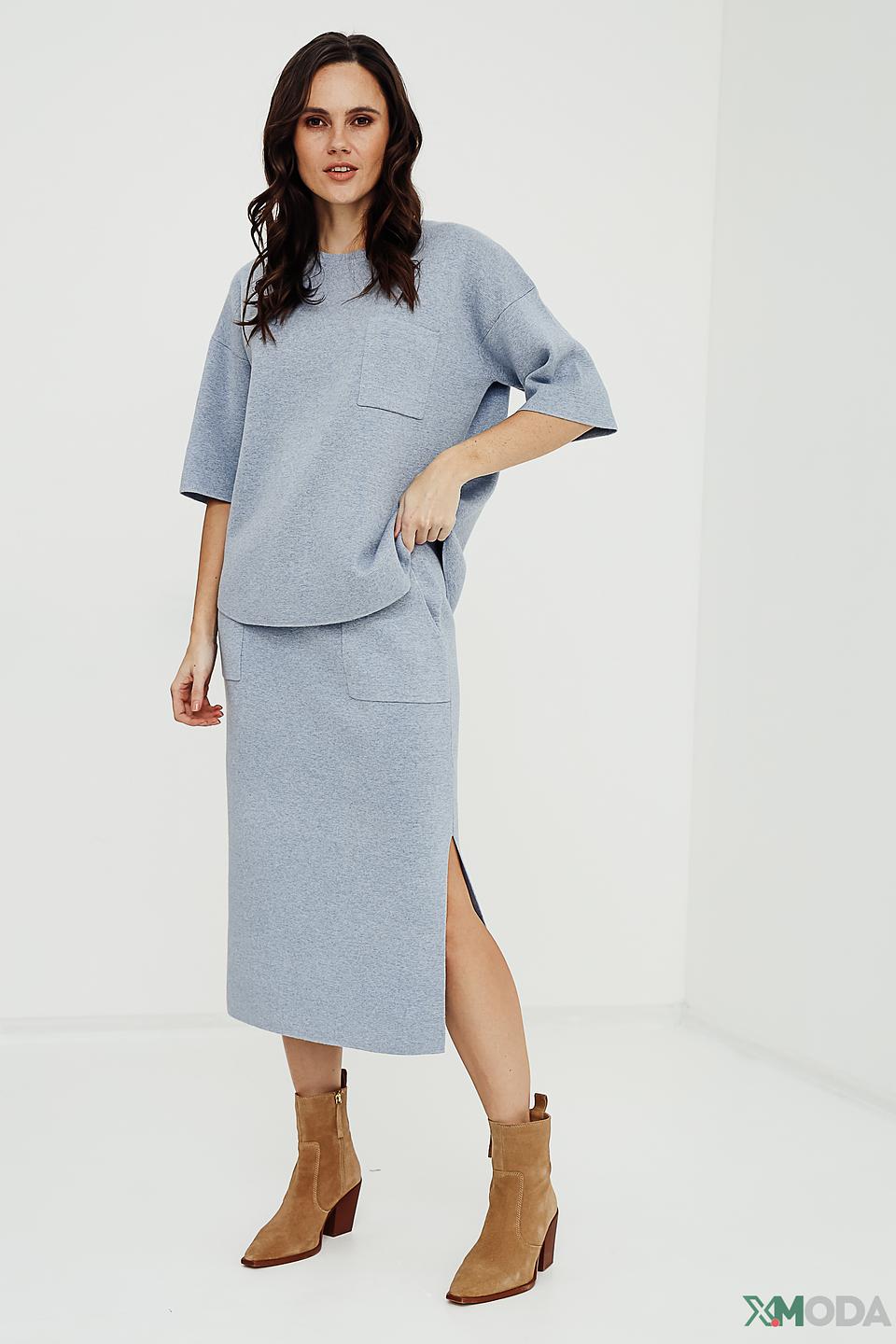 Юбка Oui голубая с разрезом