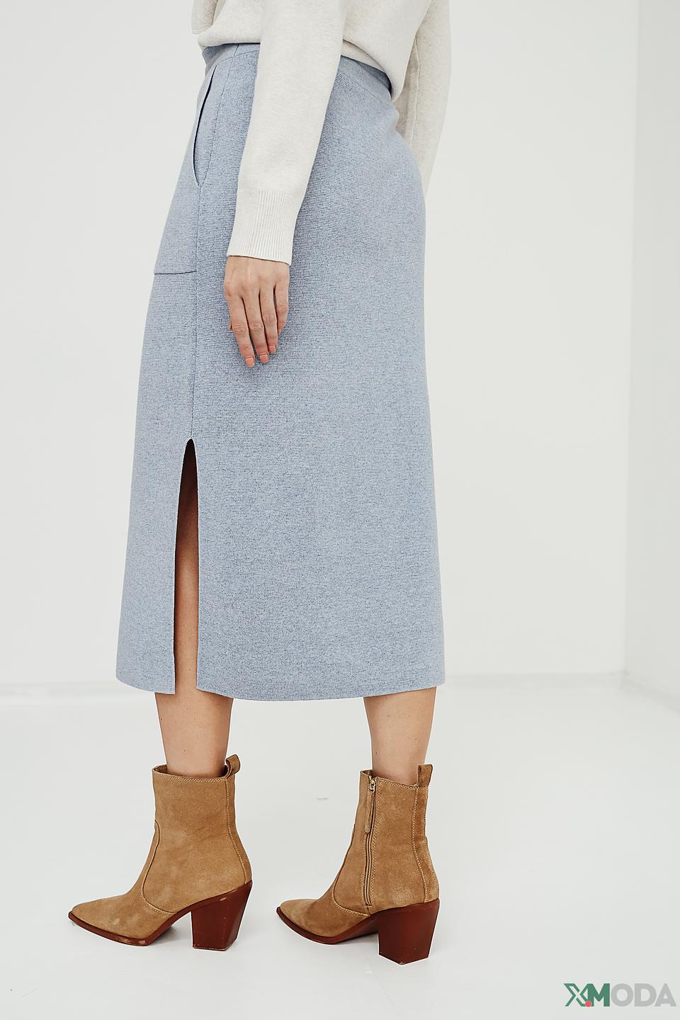 Юбка Oui голубая с разрезом