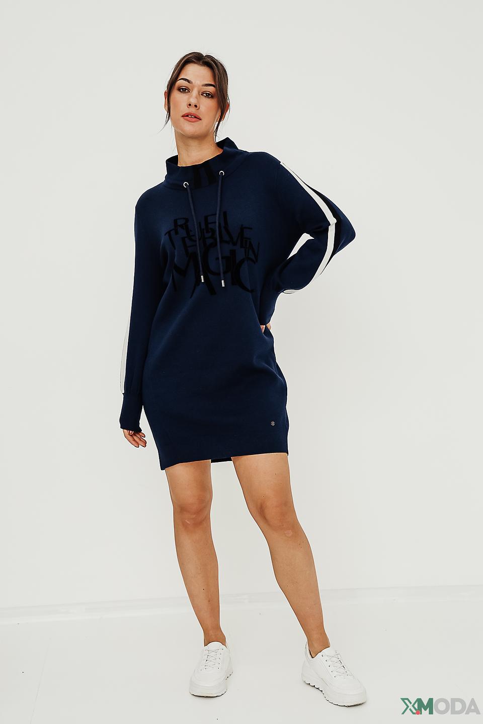 Платье Monari трикотажное синее с капюшоном