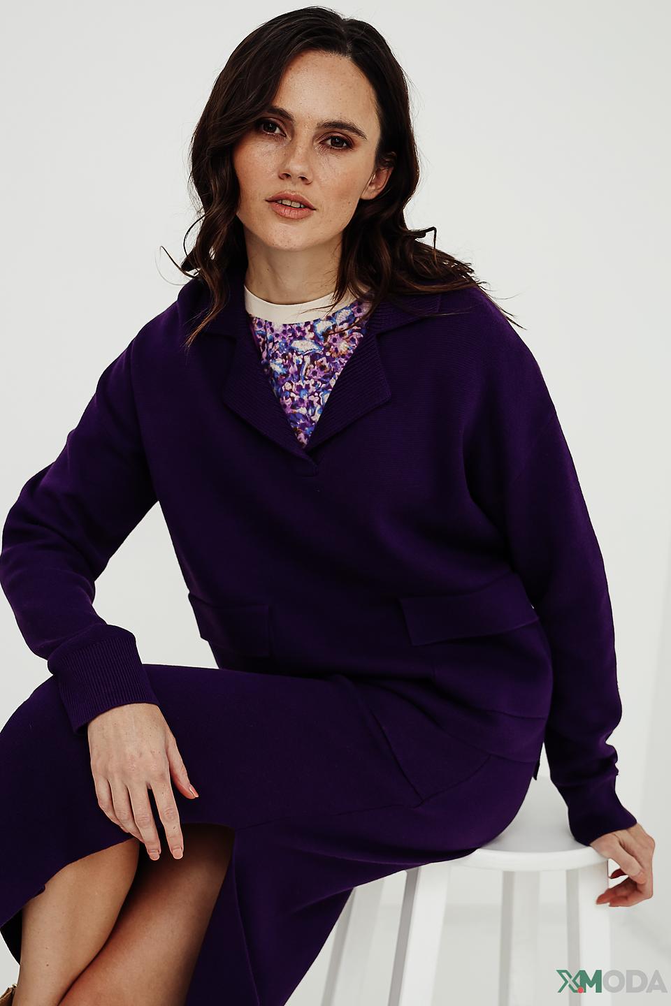 Пуловер Oui с лацканами фиолетовый