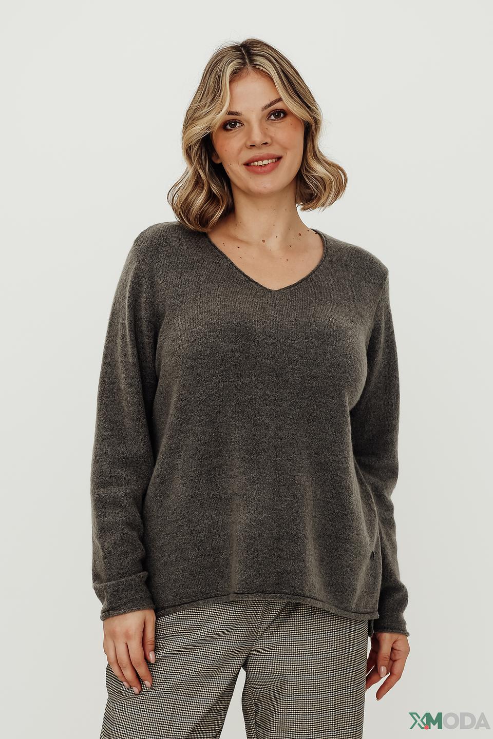 Пуловер Frapp V-образный вырез серый