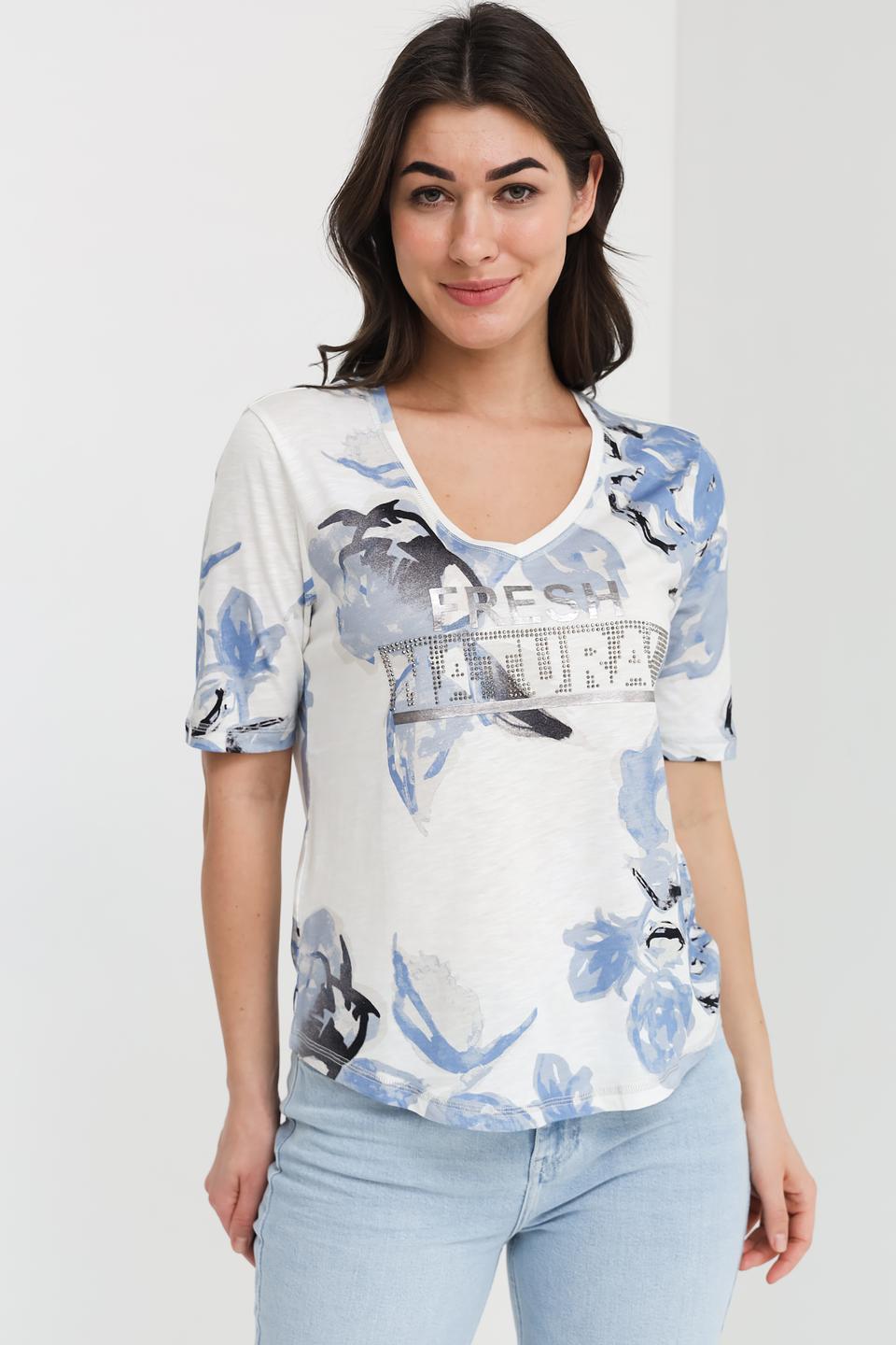 Футболка Monari с цветами и стразами