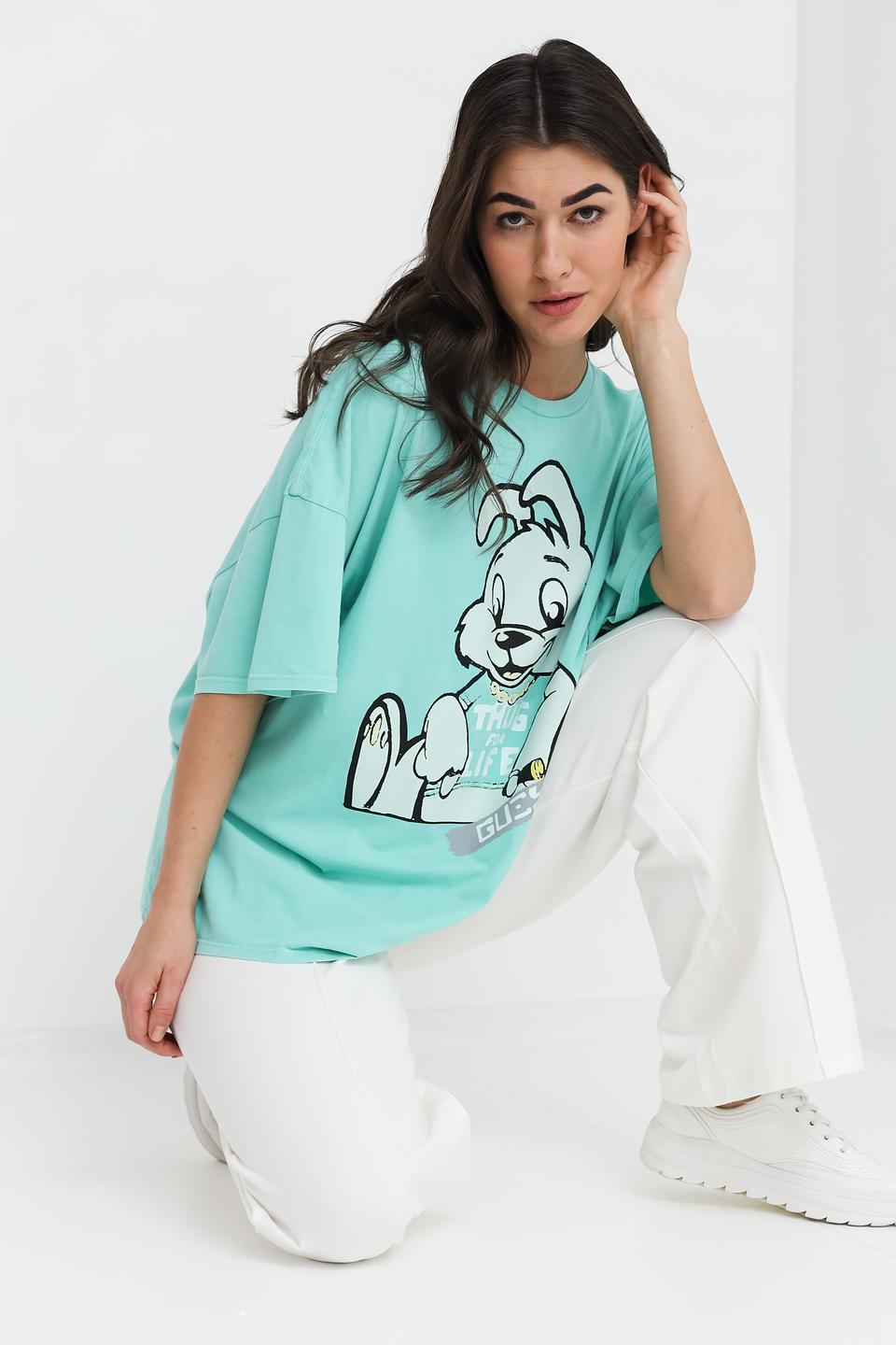 Футболка Guess жен. с принтом мятная