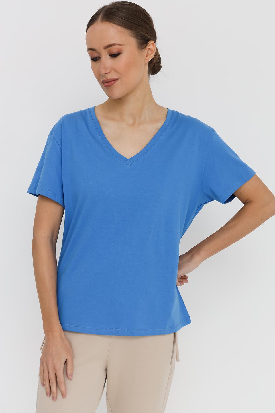 Футболка UNQ женская голубая V-образный вырез