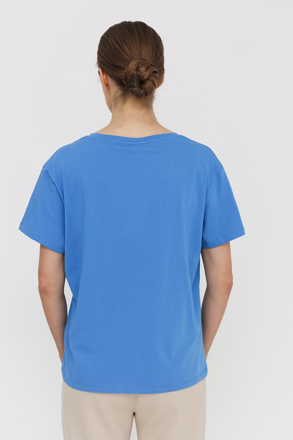 Футболка UNQ женская голубая V-образный вырез