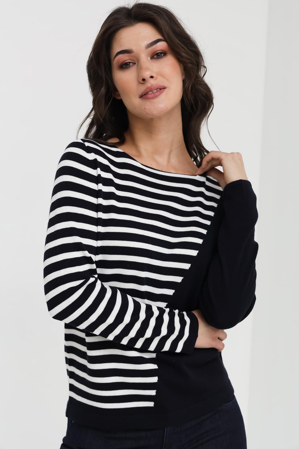 Пуловер Bianca в полоску чёрный