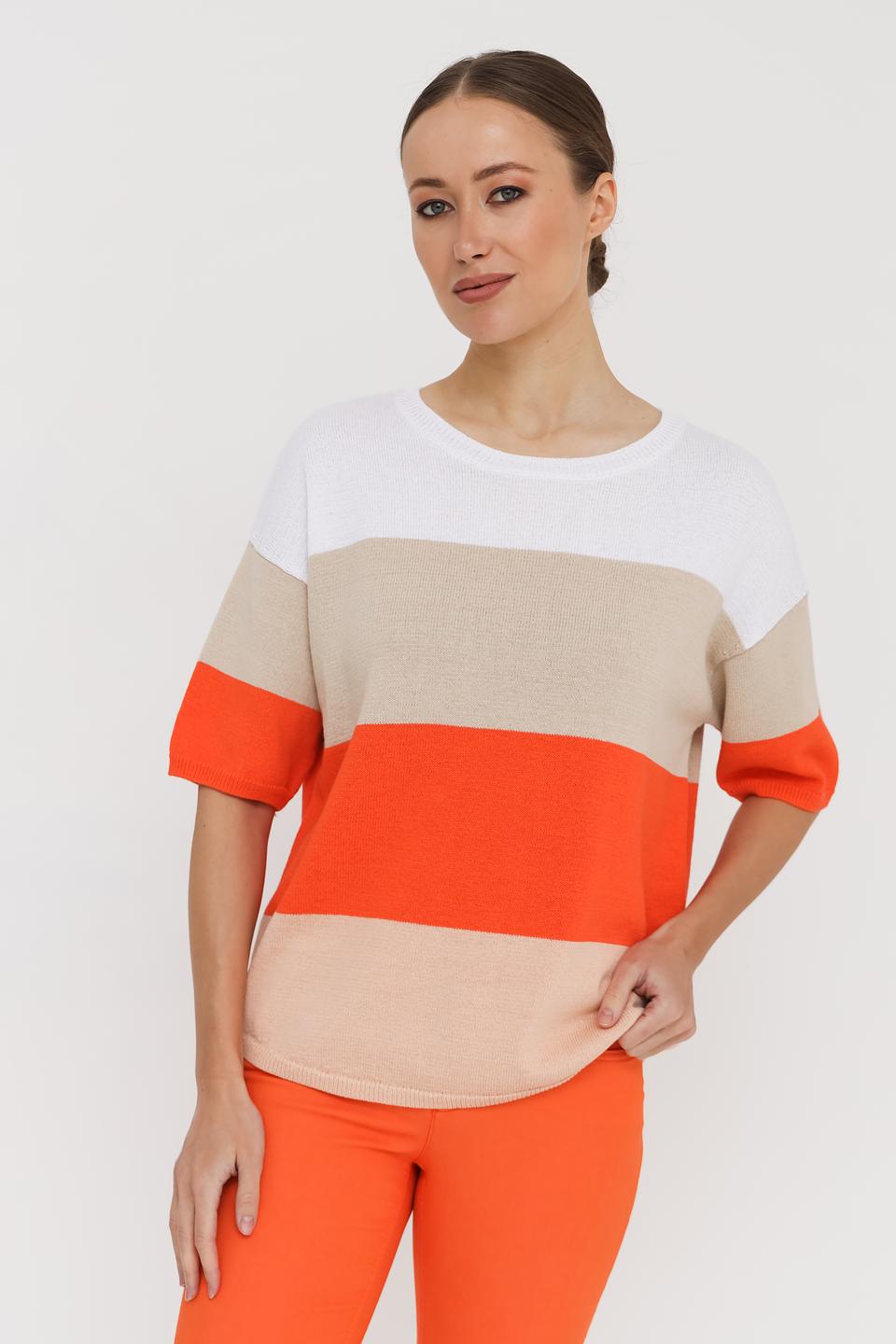 Пуловер Oui в полоску оранжевый