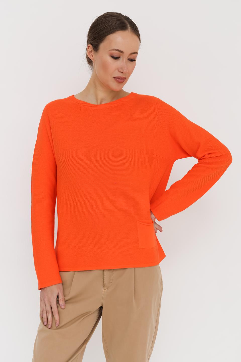 Пуловер Oui оранжевый с карманом