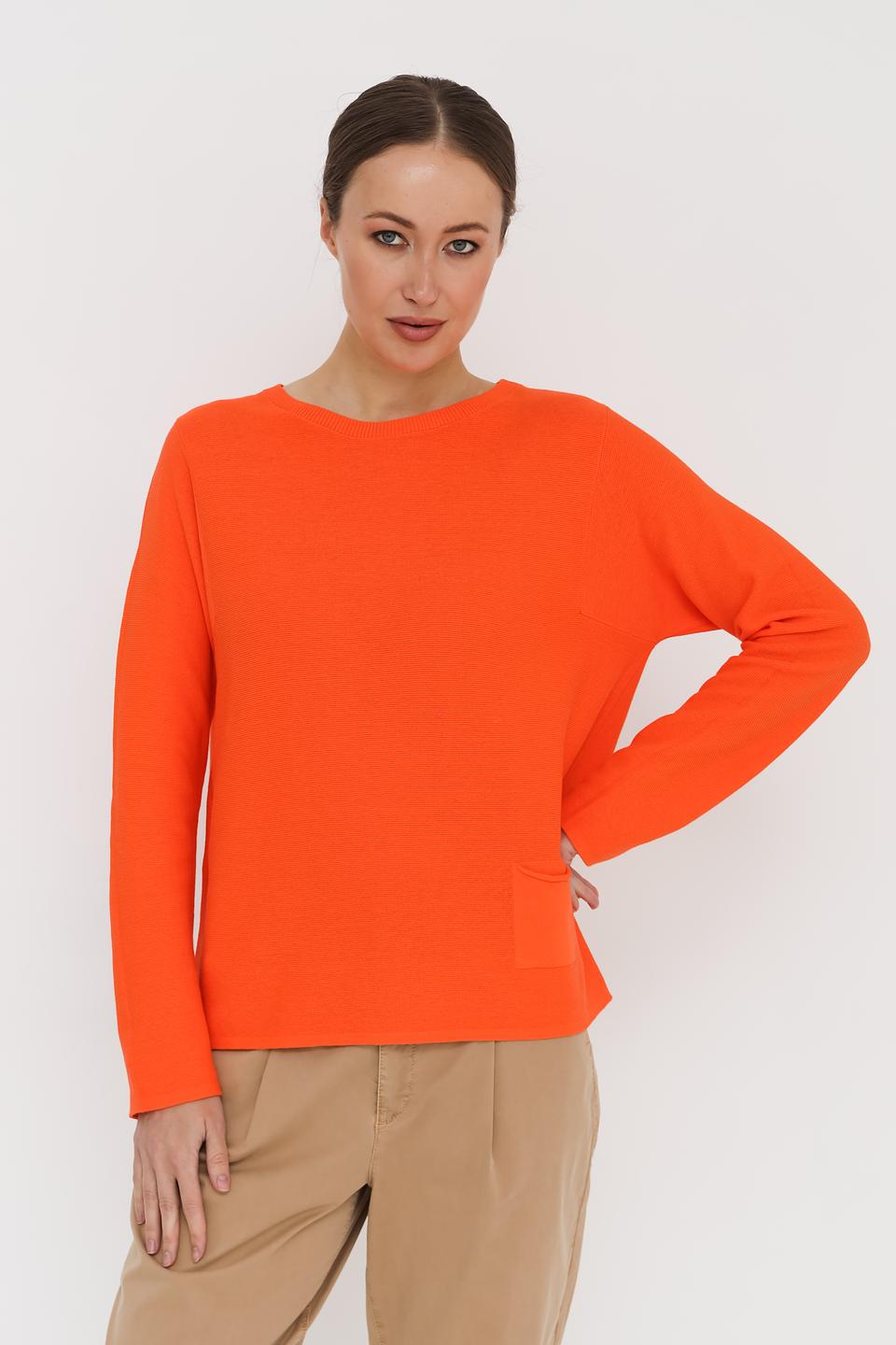 Пуловер Oui оранжевый с карманом