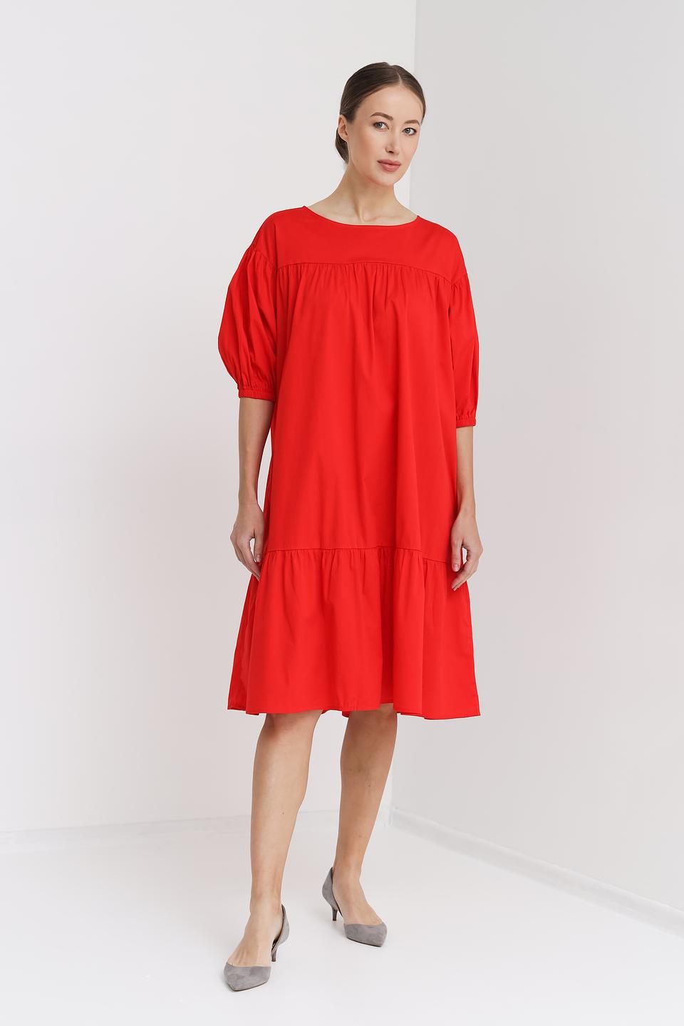 Платье Pezzo красное с рукавами-фонариками