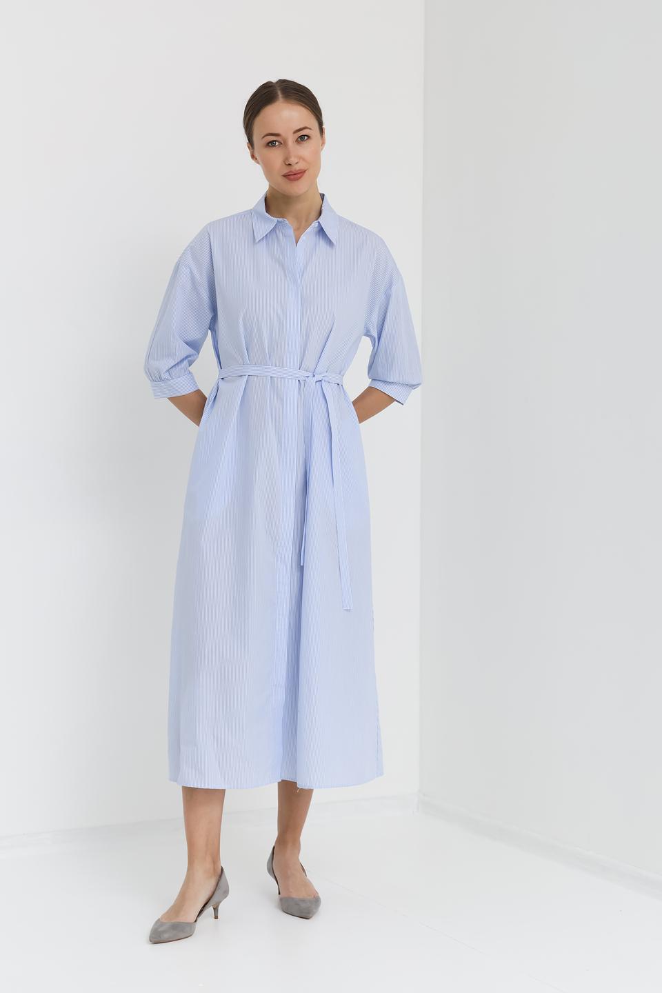Платье рубашка UNQ в полоску голубое