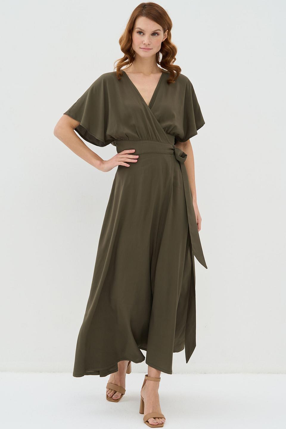 Платье VAY с запахом оливковое