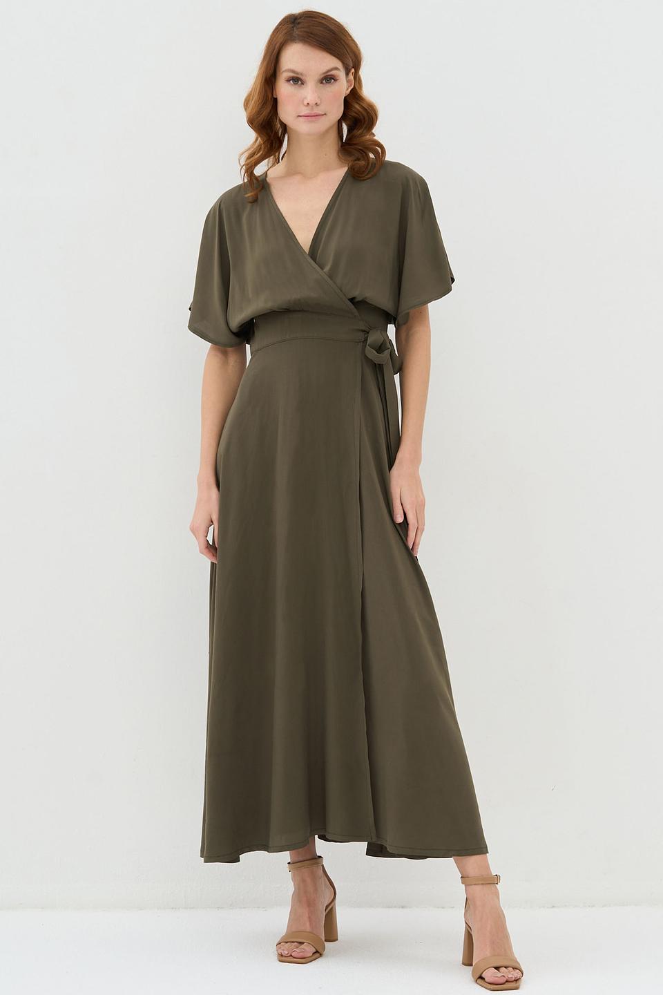 Платье VAY с запахом оливковое