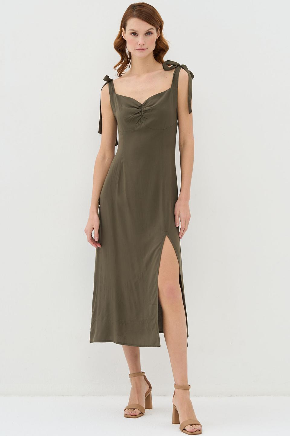 Платье BE YOU на бретелях оливковое