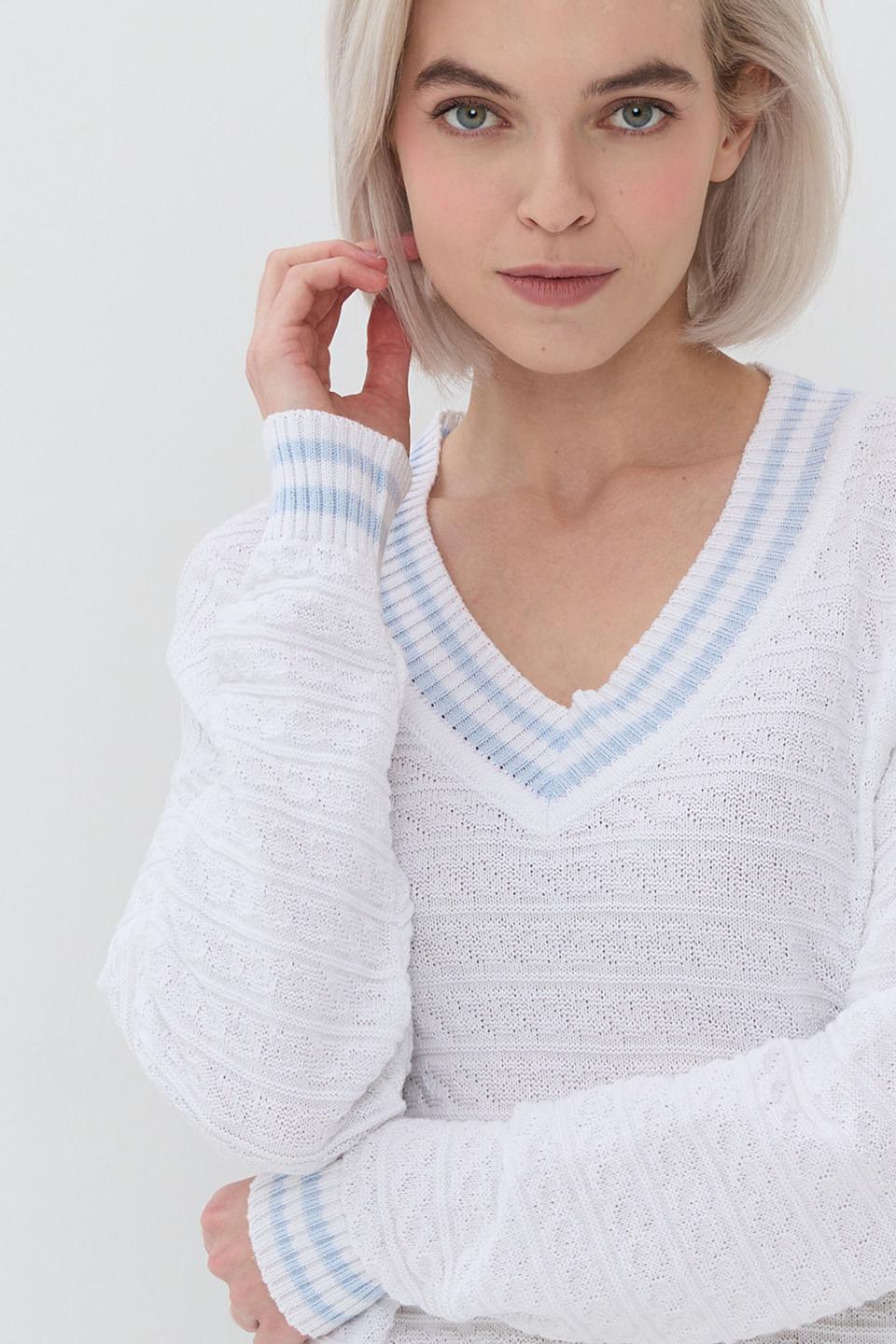 Джемпер NEWVAY с V-образным вырезом белый