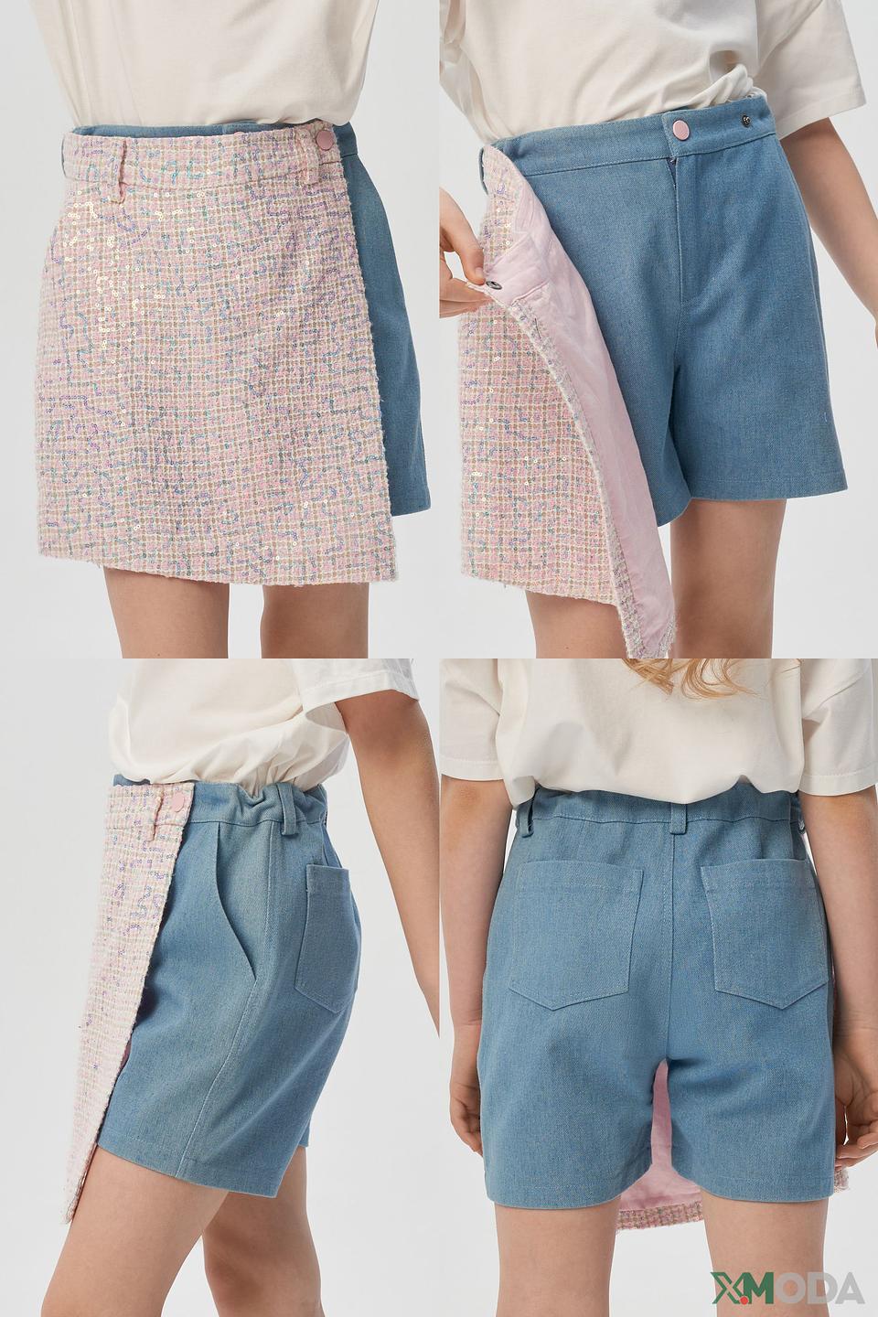 Юбка-шорты Choupette джинсового цвета с блестящей отделкой