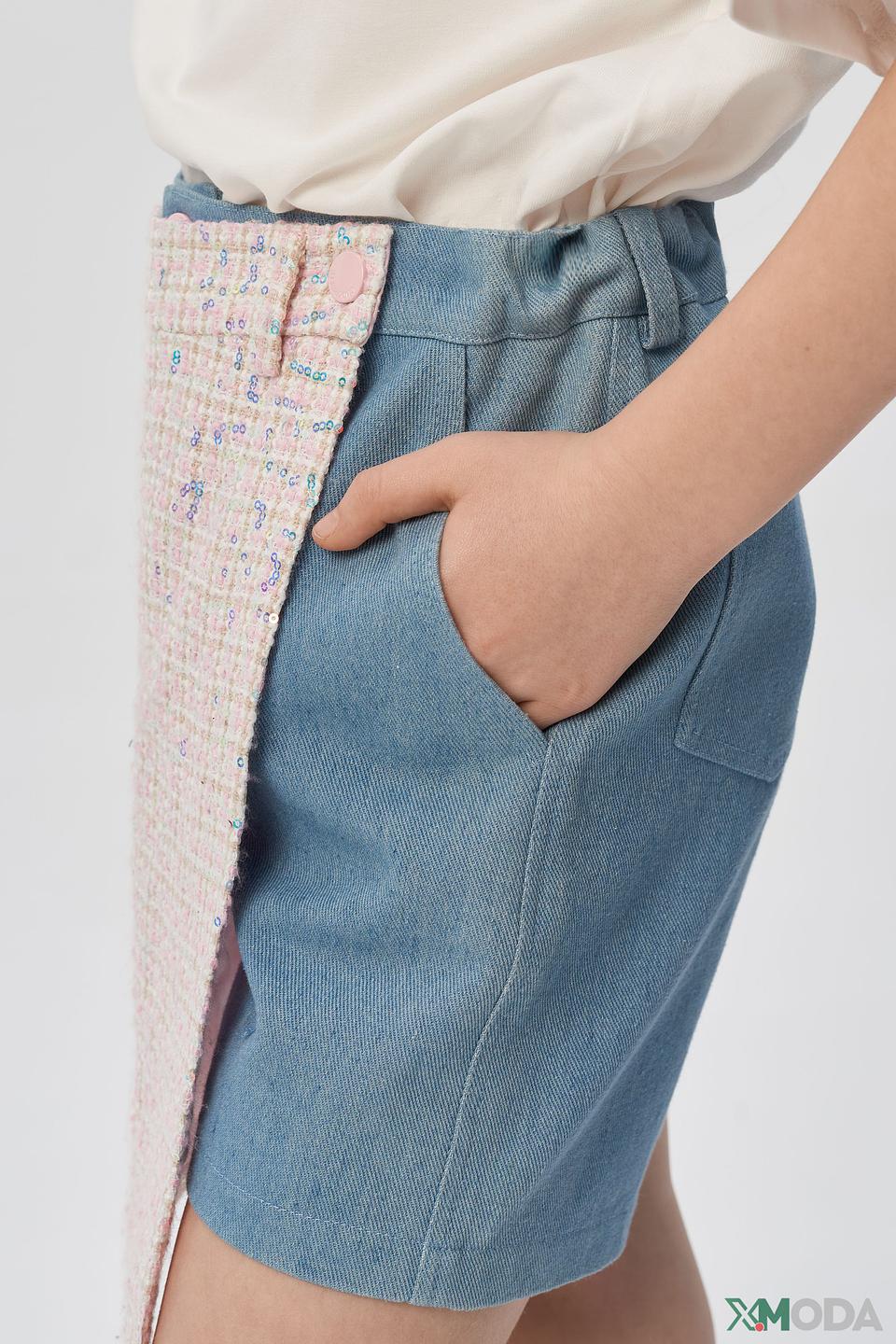 Юбка-шорты Choupette джинсового цвета с блестящей отделкой