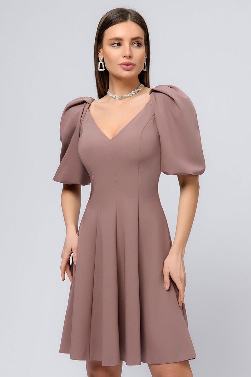 Платье 1001 DRESS с рукавами-фонариками бежевое