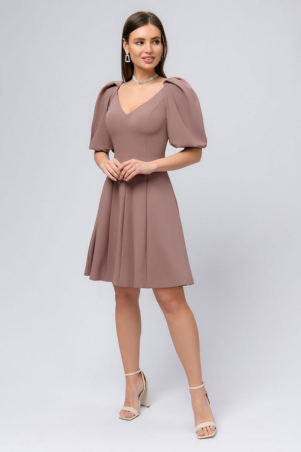 Платье 1001 DRESS с рукавами-фонариками бежевое