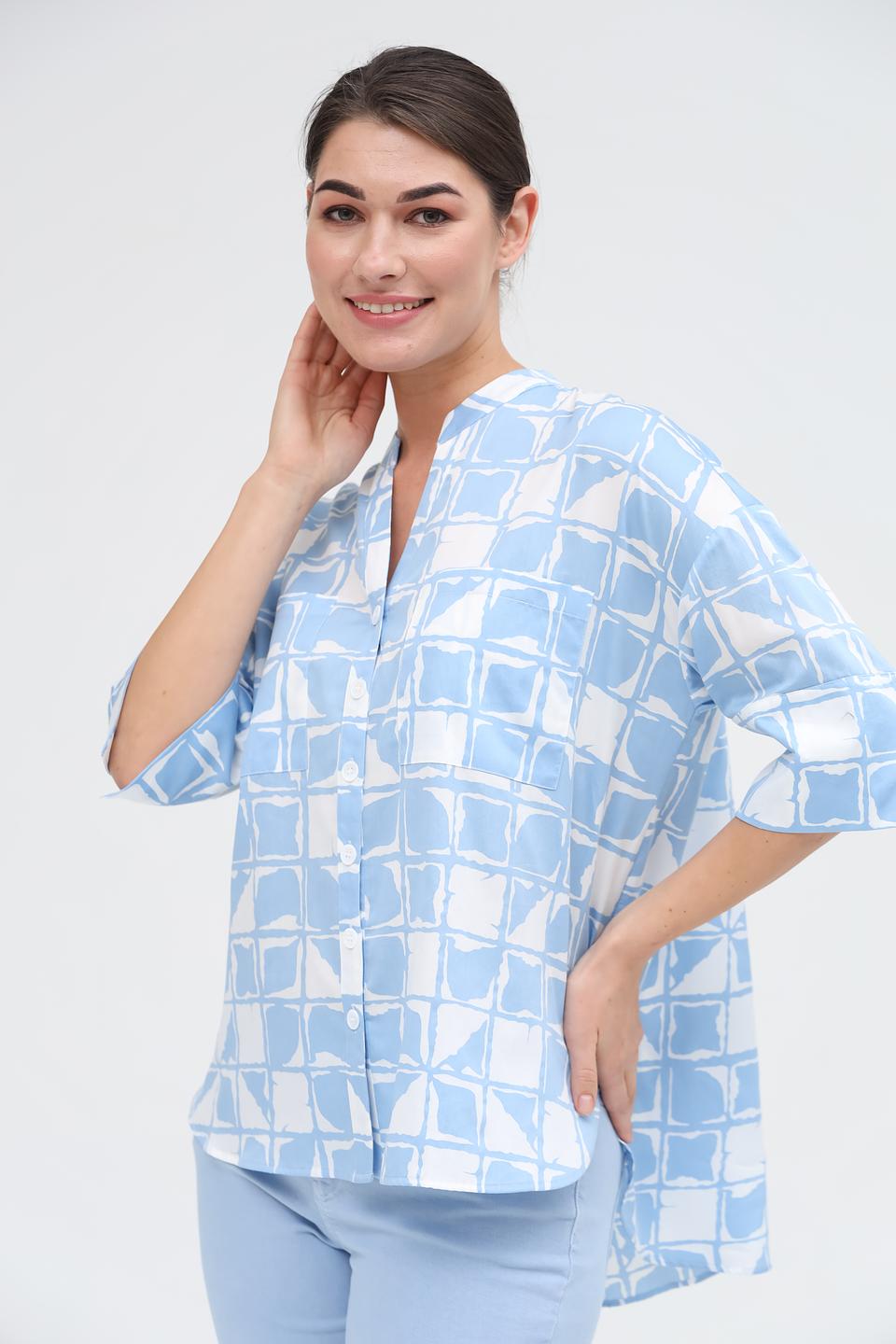 Блуза You Just White в клетку голубая