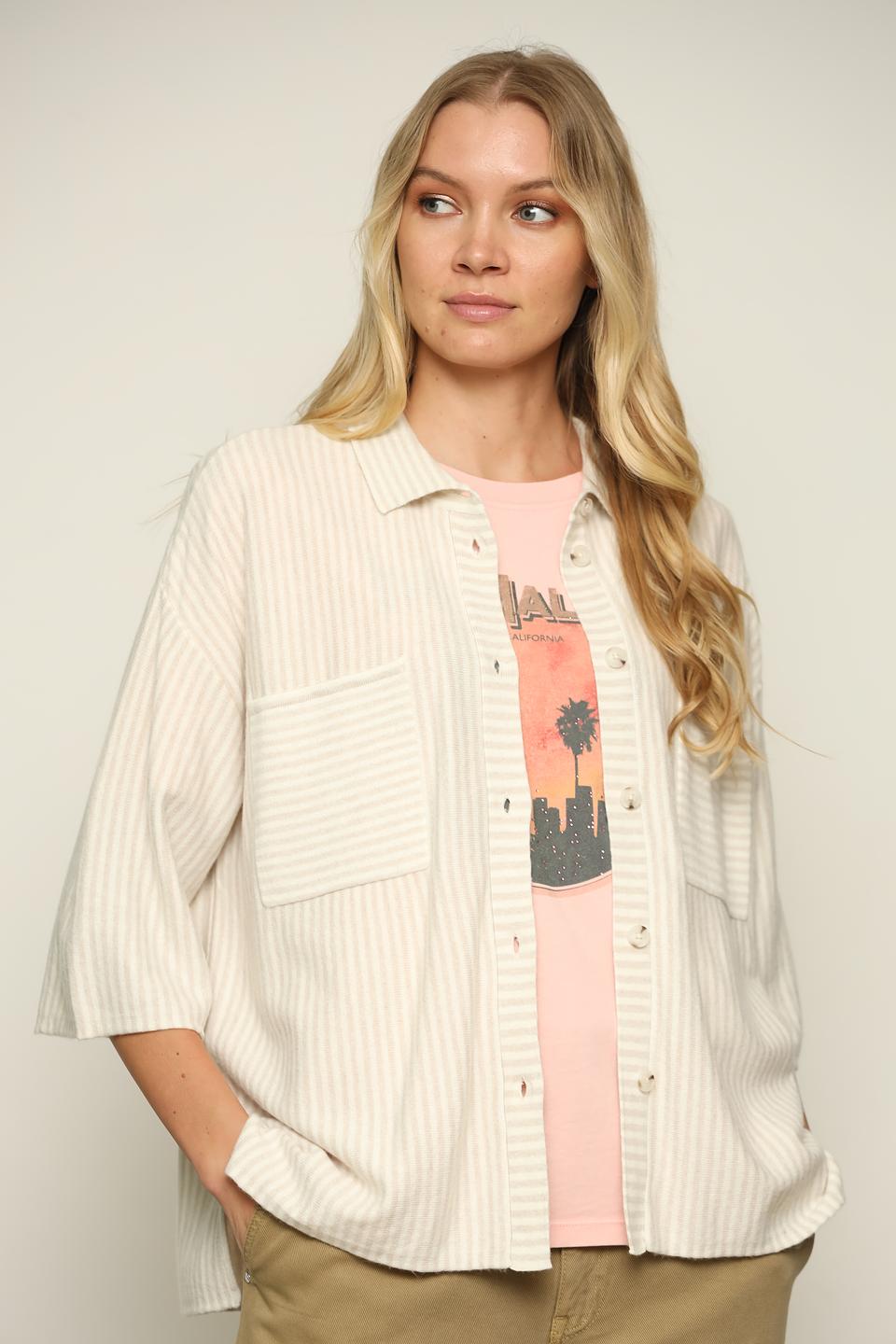 Рубашка Oui в полоску бежевая