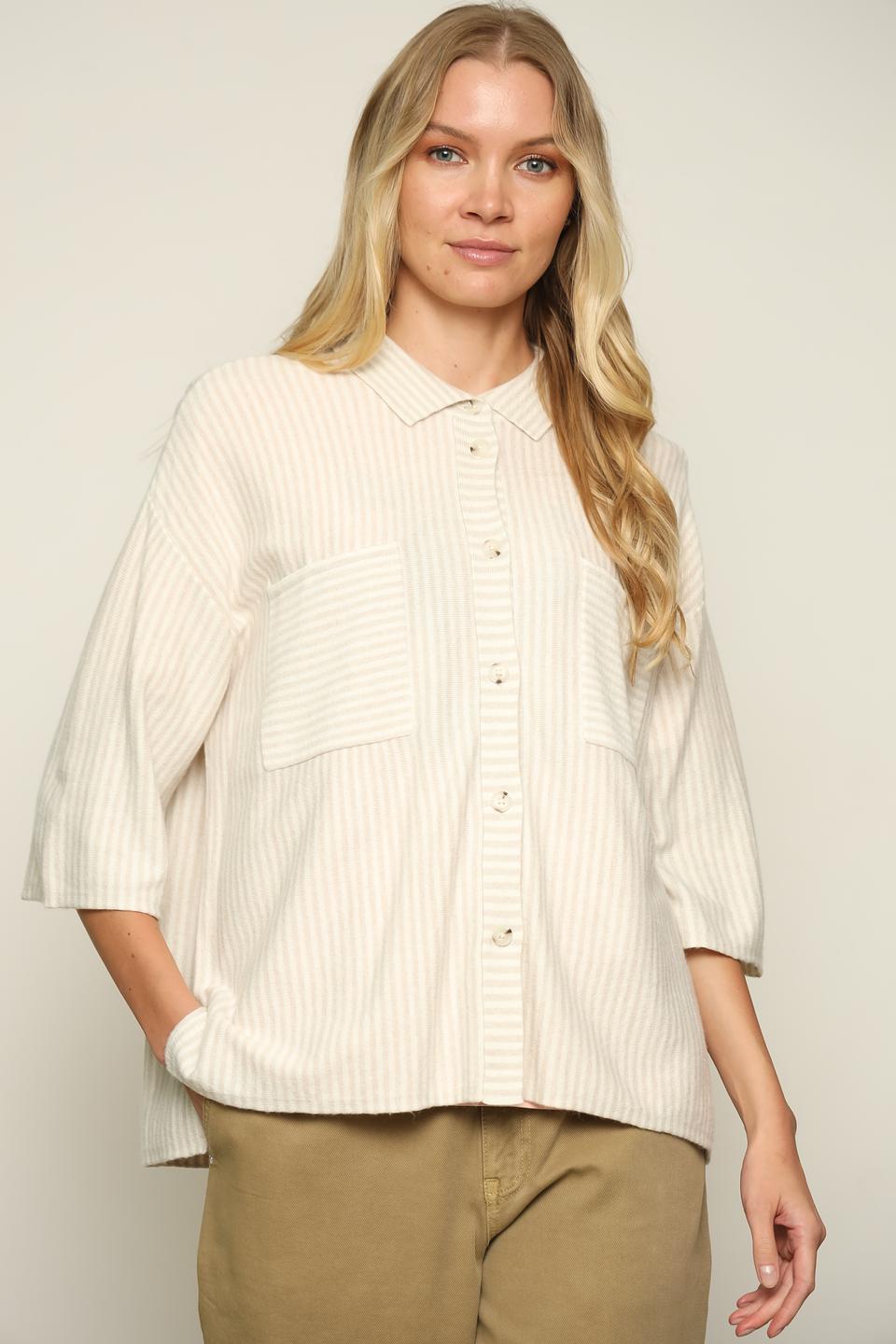 Рубашка Oui в полоску бежевая