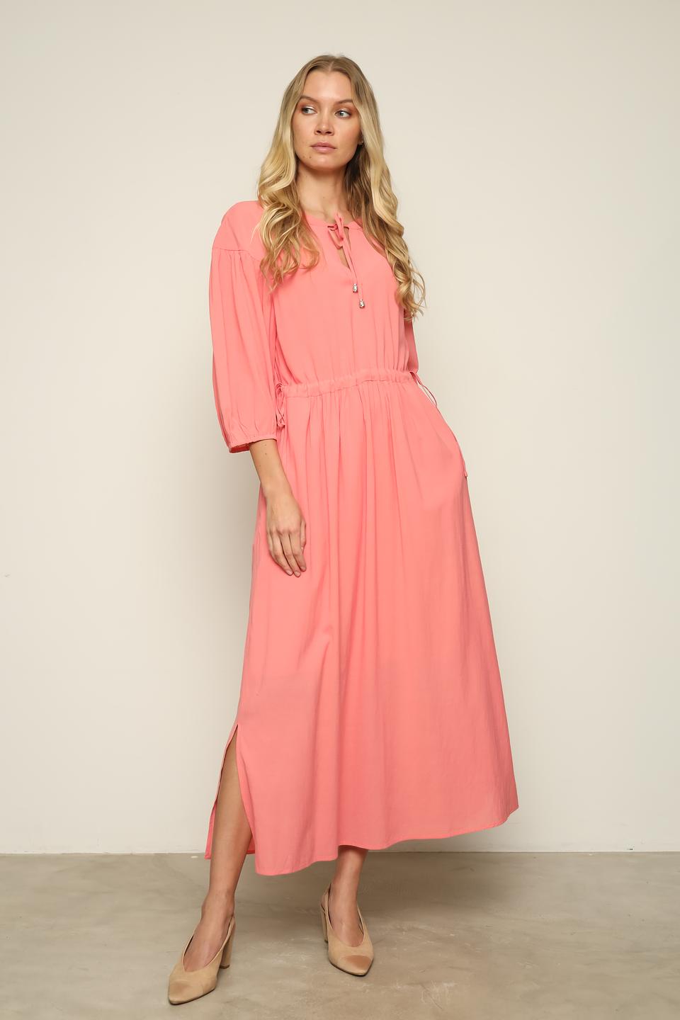 Платье Oui коралловое с рукавами-фонариками