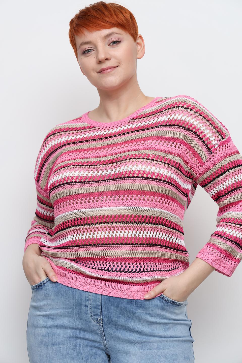 Пуловер Rabe collection в полоску розовый