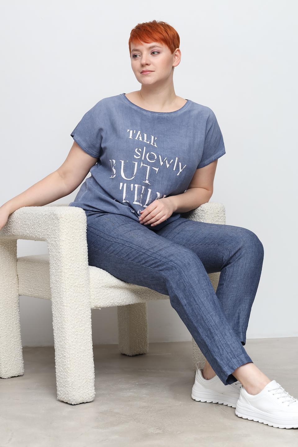 Футболка Doris Streich с принтом голубой