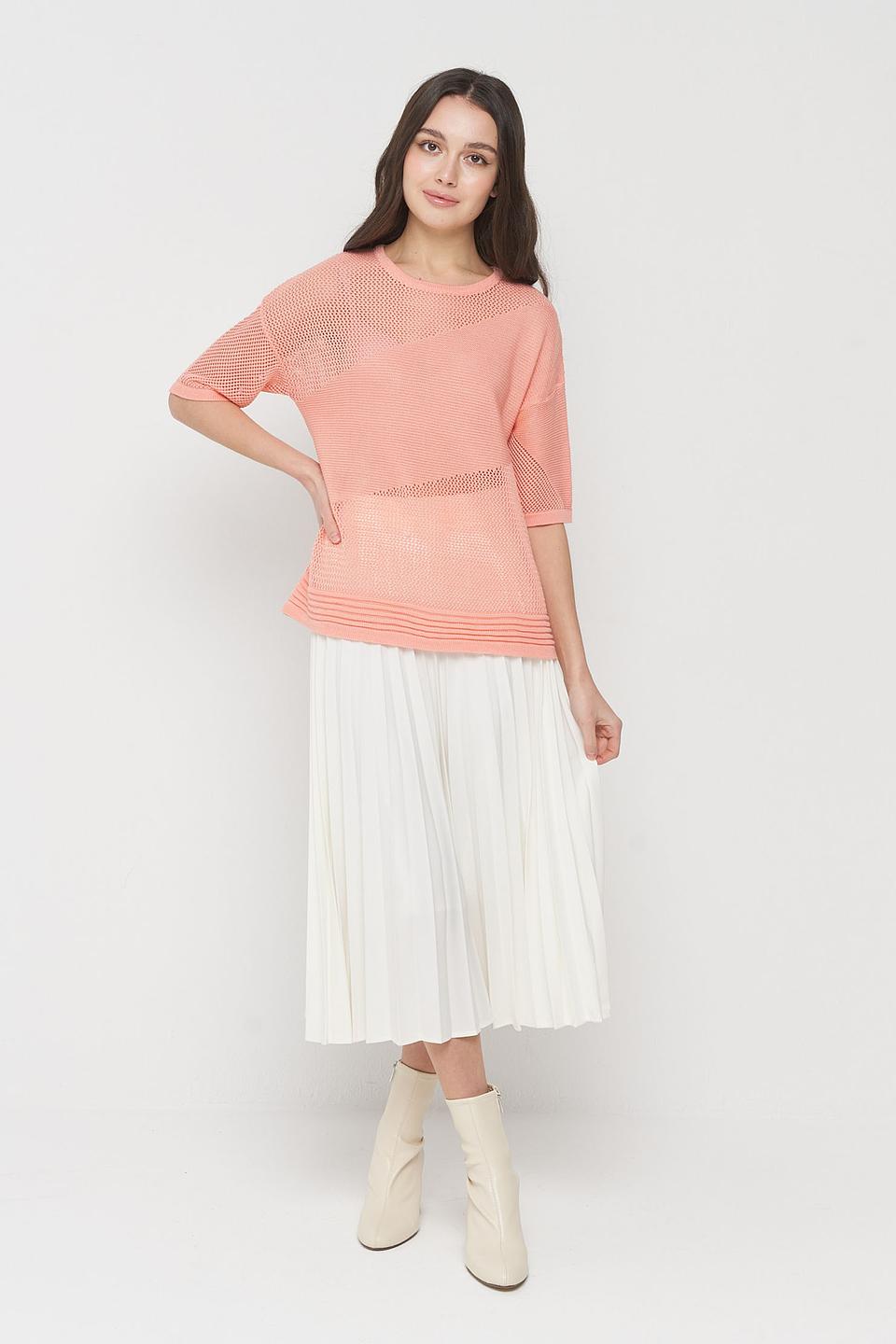 Джемпер VAY розовый с ажурной вставкой