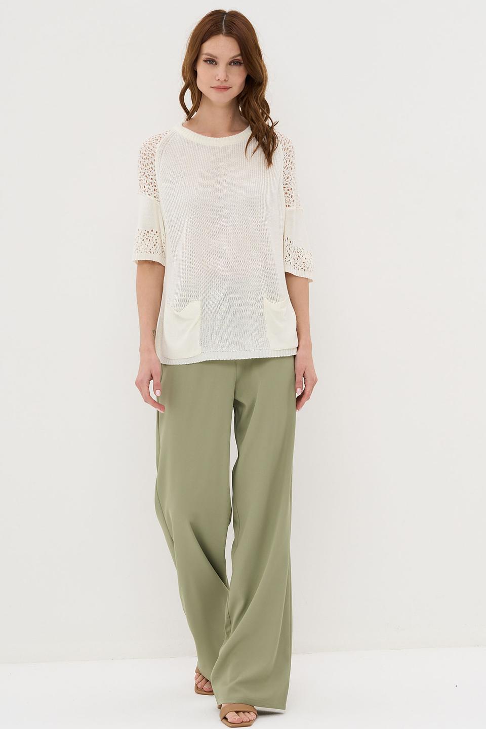 Джемпер VAY с ажурными рукавами белый