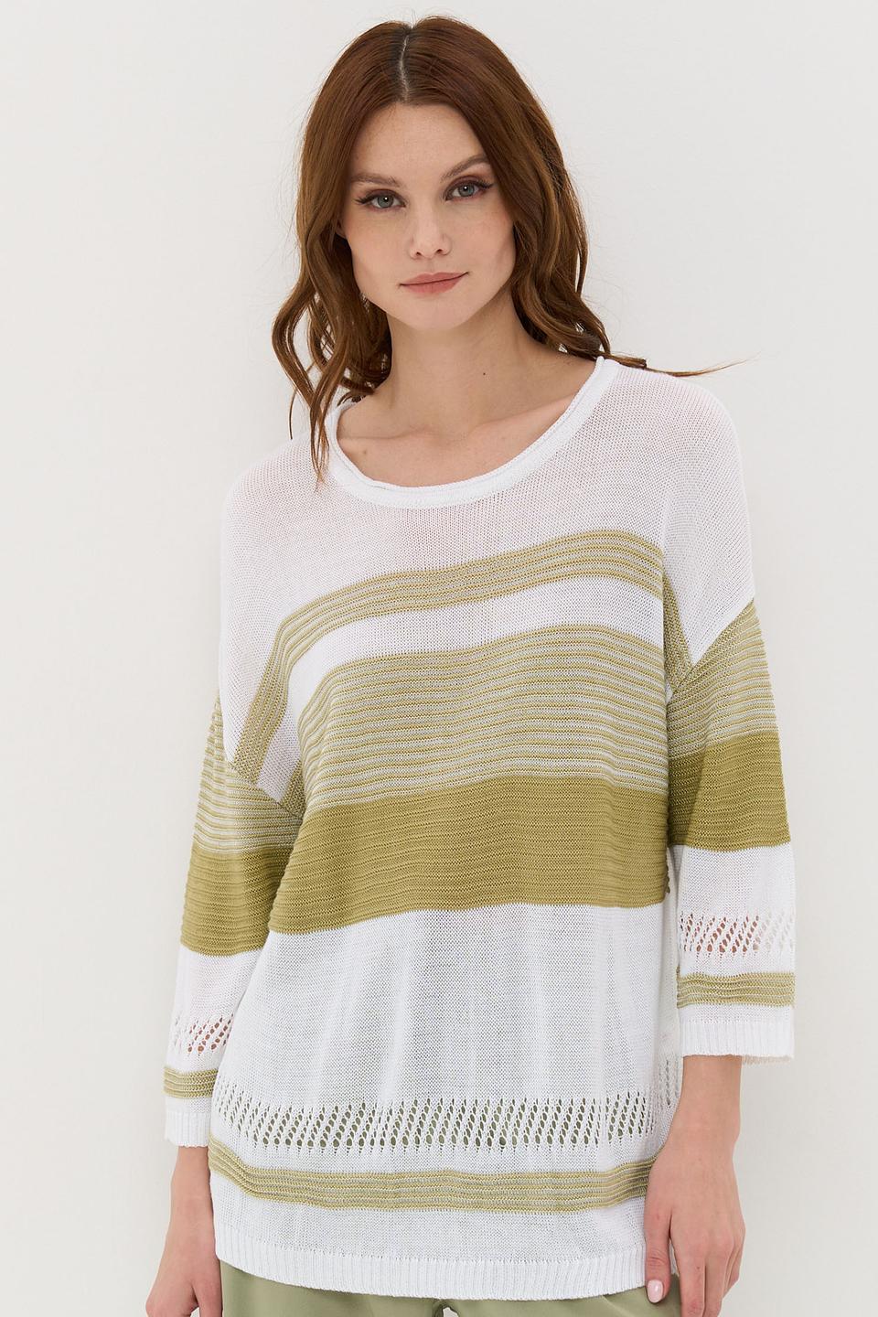 Джемпер VAY в полоску белый/зеленый
