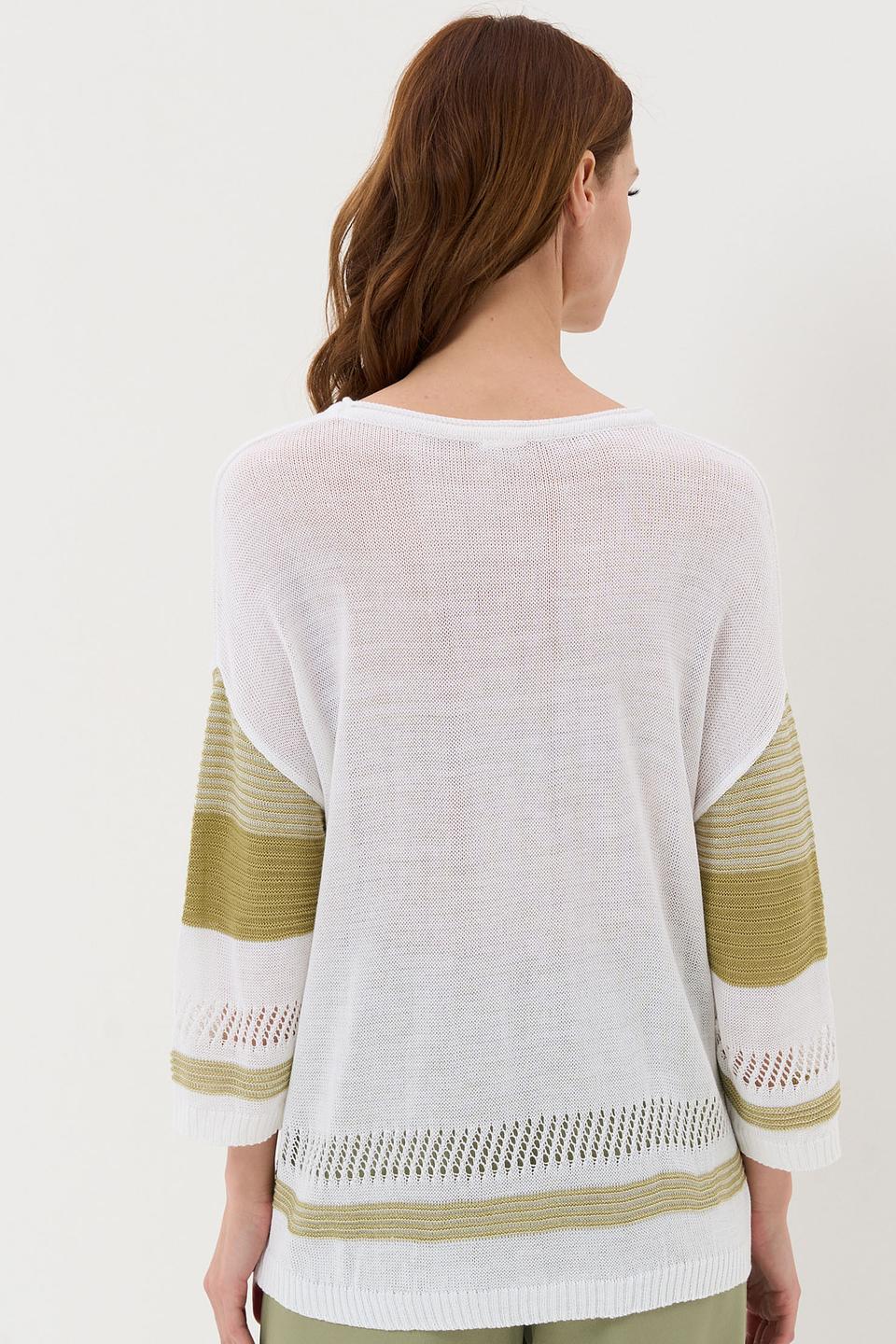 Джемпер VAY в полоску белый/зеленый