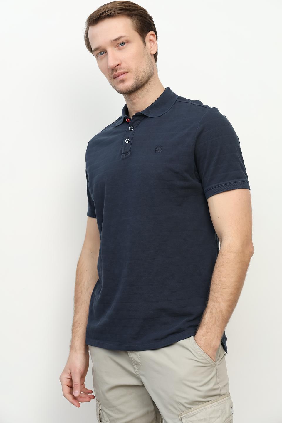 Поло Time Zone в полоску тёмно-синее
